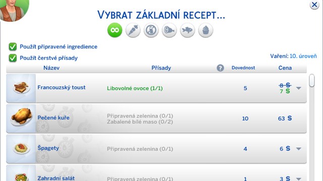 Výběr základního receptu (obrázek)